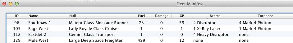 Screenshot of the fleet manifest